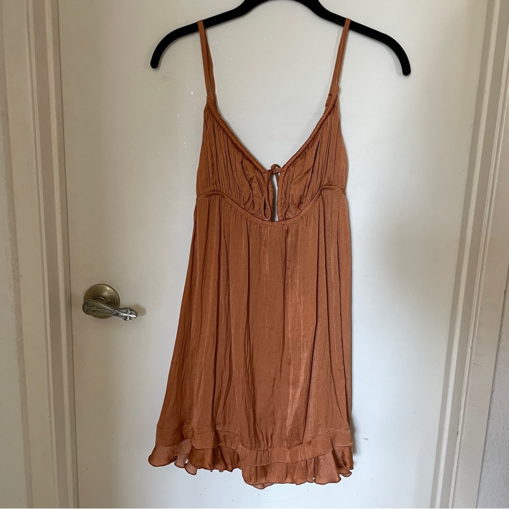 Princess polly empire of love, burnt orange button up back silky mini dress